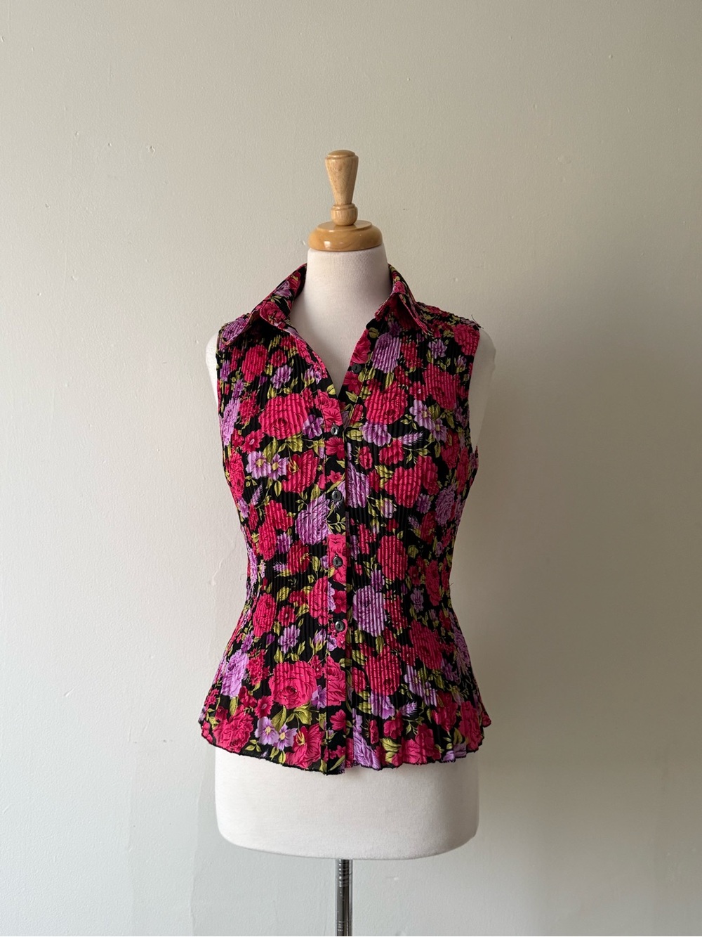 Vintage Floral Pleated Blouse | Y2K Fit & Flare Top